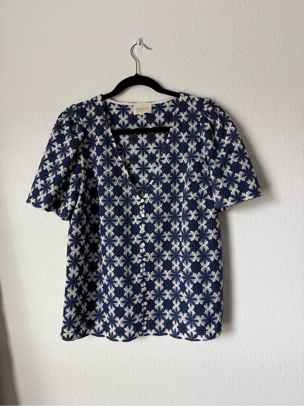 Sezane Emma Blouse in Ecru Navy - Picture 2 of 7